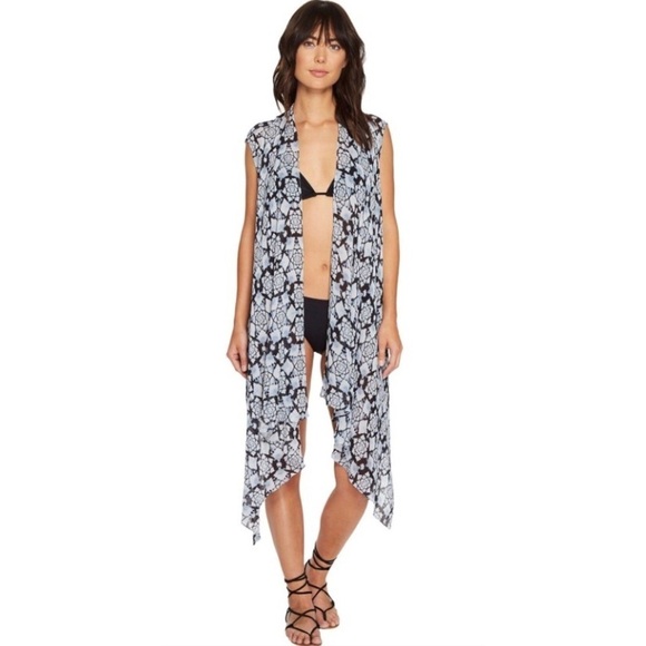Nicole Miller Artelier La Plage Shibori Burst Viscose GGT Kimono Vest Coverup OS - Picture 1 of 8